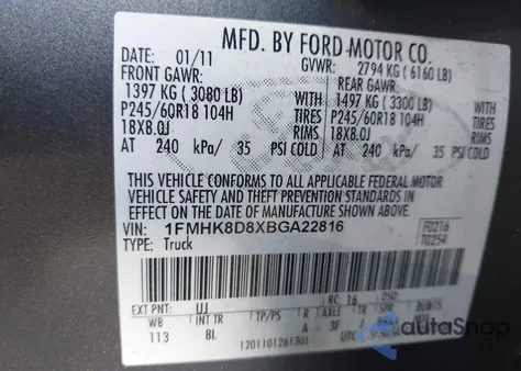 2011 Ford Explorer Xlt from USA, damaged, VIN 1FMHK8D8XBGA22816